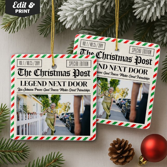 Custom Christmas Gift for Neighbour Fun Newspaper Ceramic Ornament (Custom Christmas Gift for Neighbour Fun Newspaper Ceramic Ornament)