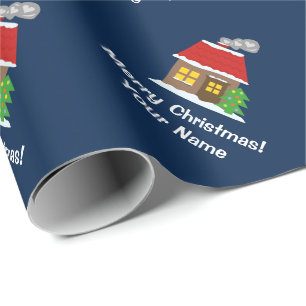 Custom Christmas gift wrap with cute cabin house