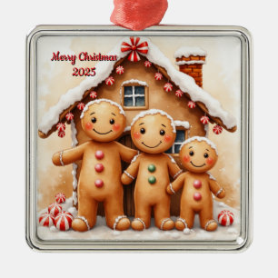 Custom Christmas Gingerbread Family Metal Ornament