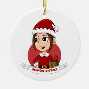 Custom christmas girl cartoon ceramic ornament
