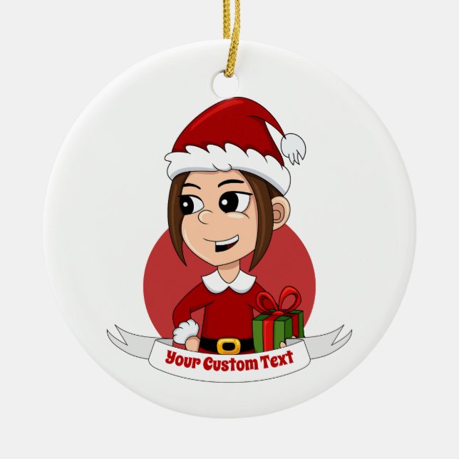 Custom christmas girl cartoon ceramic ornament (Front)