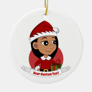 Custom christmas girl cartoon ceramic ornament