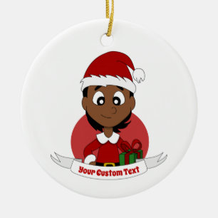 Custom christmas girl cartoon ceramic ornament