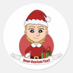 Custom christmas girl cartoon classic round sticke sticker