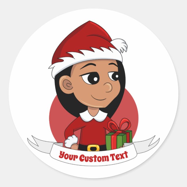 Custom christmas girl cartoon classic round sticke sticker (Front)