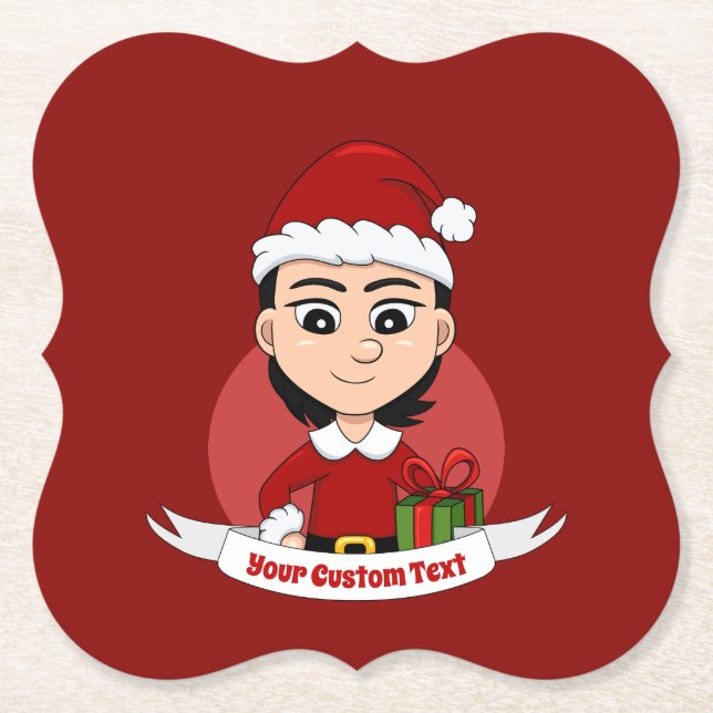 Custom christmas girl cartoon paper coaster (Front)