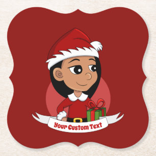 Custom christmas girl cartoon paper coaster
