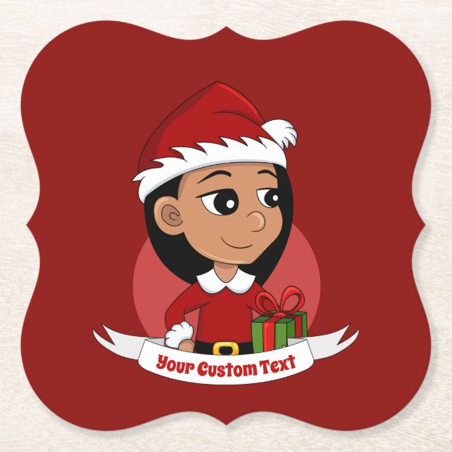 Custom christmas girl cartoon paper coaster (Front)
