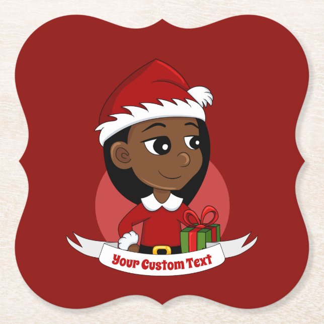 Custom christmas girl cartoon paper coaster (Front)