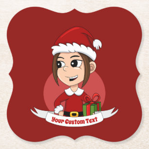 Custom christmas girl cartoon paper coaster