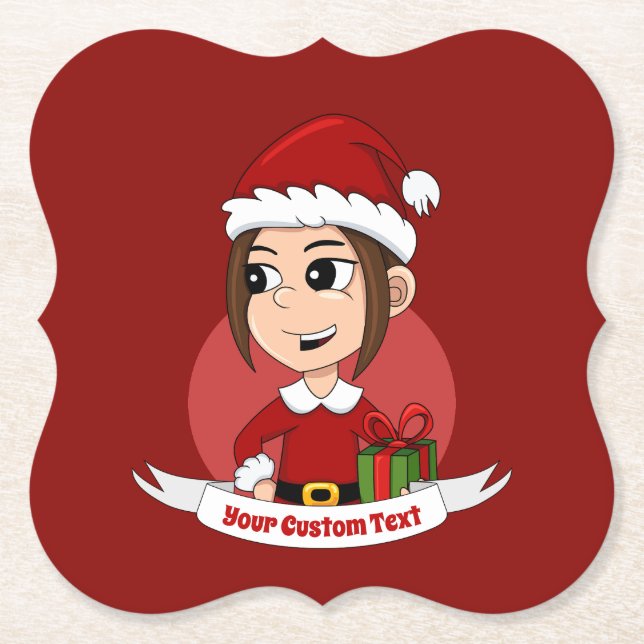 Custom christmas girl cartoon paper coaster (Front)