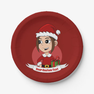 Custom christmas girl cartoon paper plates