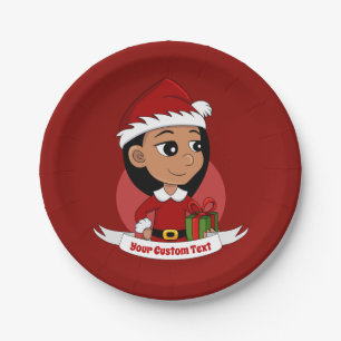 Custom christmas girl cartoon paper plates
