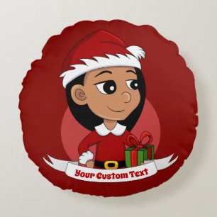 Custom christmas girl cartoon round pillow