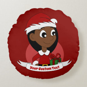 Custom christmas girl cartoon round pillow