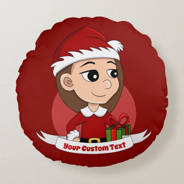 Custom christmas girl cartoon round pillow (Front)