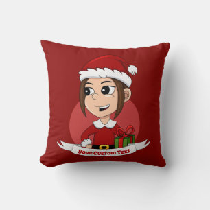 Custom christmas girl cartoon throw pillow
