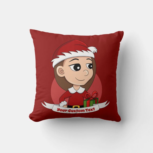 Custom christmas girl cartoon throw pillow (Front)