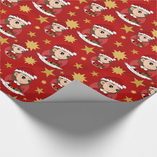 Custom christmas girl cartoon wrapping paper