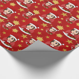 Custom christmas girl cartoon wrapping paper