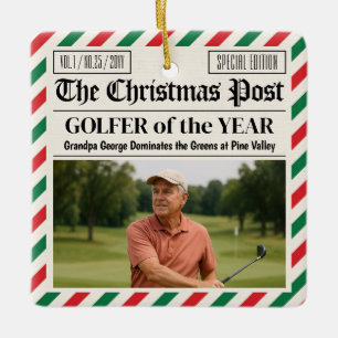 Custom Christmas Golfer Gift, Fun Golf Newspaper Ceramic Ornament
