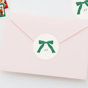 custom christmas green bows holiday classic round sticker