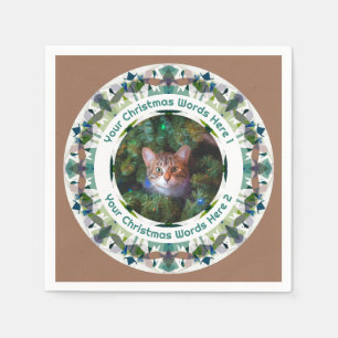 Custom Christmas Green Brown Family Photo Party Napkin
