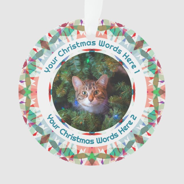 Custom Christmas Green Pink Family Photo Gift Ornament (Front)