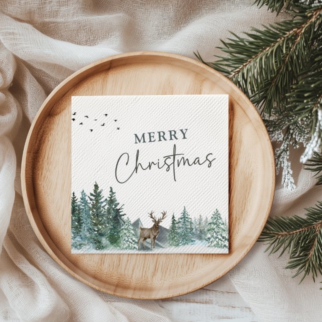 Custom Christmas Green Watercolor Pine Forest Napkin (Creator Uploaded)