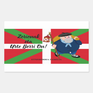 Custom Christmas greeting, Olentzero + Ikurriña: Rectangular Sticker