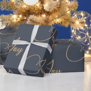 Custom Christmas Holiday Blue Gold Joy Gift Wrapping Paper
