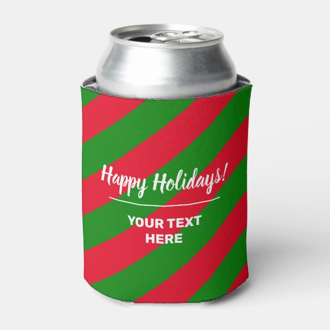 Custom Christmas Holiday can coolers with stripes (Can Front)