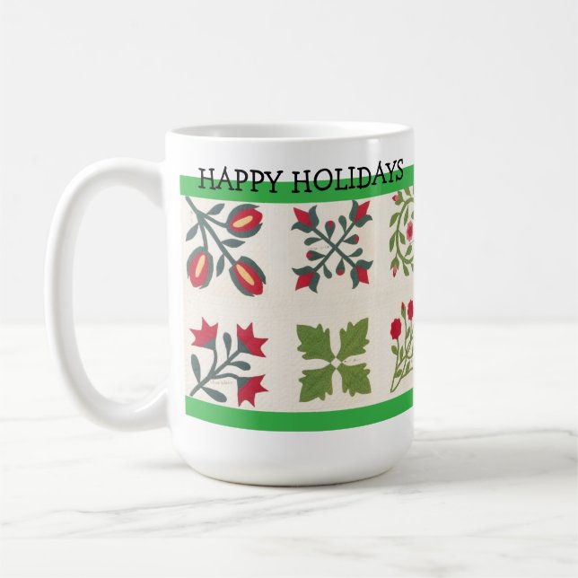 Custom Christmas Holiday Vintage Quilt Pattern  Coffee Mug (Left)