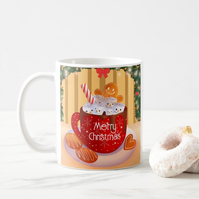 Custom Christmas Hot Chocolate Holiday Coffee Mug (With Donut)