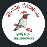 Custom Christmas Hummingbird Classic Round Sticker<br><div class="desc">This personalised Christmas sticker features a hand-illustrated hummingbird wearing a Santa hat. Add a unique touch to your gifts,  letters or home-made goods.</div>