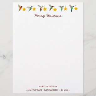 Custom Christmas Hummingbirds Stationery Custom Letterhead