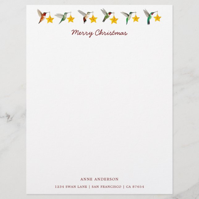 Custom Christmas Hummingbirds  Stationery Letterhead (Front)