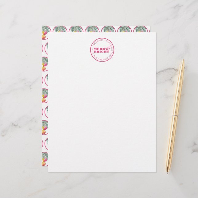 Custom Christmas Letterhead Design Pink (Front/Back In Situ)