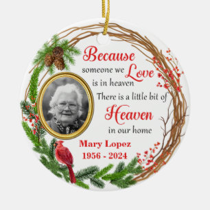 Custom Christmas Memorial Photo and Cardinal Ceramic Ornament
