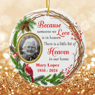 Custom Christmas Memorial Photo and Cardinal Ceramic Ornament