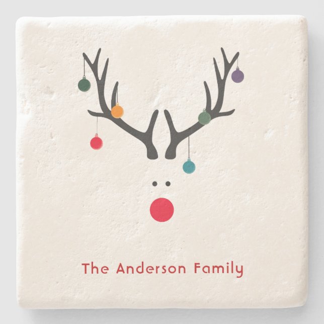 Custom Christmas minimalist modern reindeer family Stone Coaster (Front)