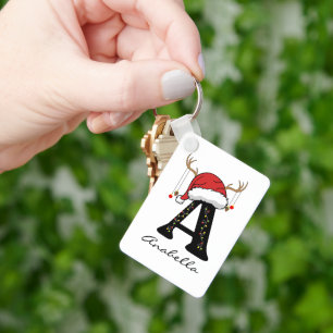Custom Christmas Monogram Keychain for Coworkers