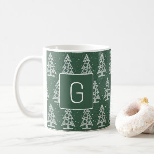 Custom Christmas Monogram Mug with White Trees