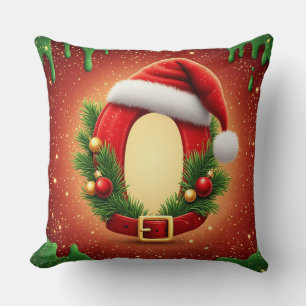 Custom Christmas Monogram O with Santa Hat  Cushion