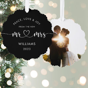 Custom Christmas Mr and Mrs Classic Photo  Tree Decoration Card