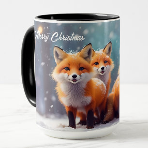 Custom Christmas Mug Cute Foxes In A Snowy Forest