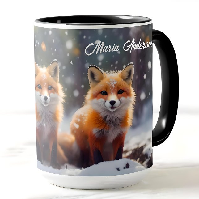 Custom Christmas Mug Cute Foxes In A Snowy Forest (Creator Uploaded)
