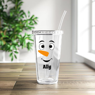 Custom christmas Name & Snowman Face Acrylic Tumbler