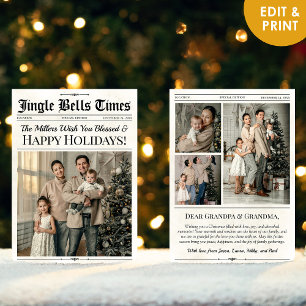 Custom Christmas Newspaper Greeting Card w Photos