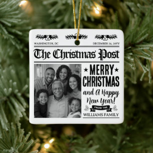 Custom Christmas Newspaper Ornament, Family Photo Ceramic Ornament